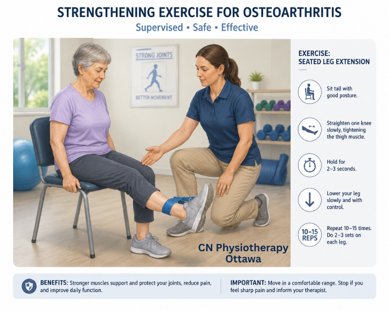 Person performing a supervised strengthening exercise for osteoarthritis